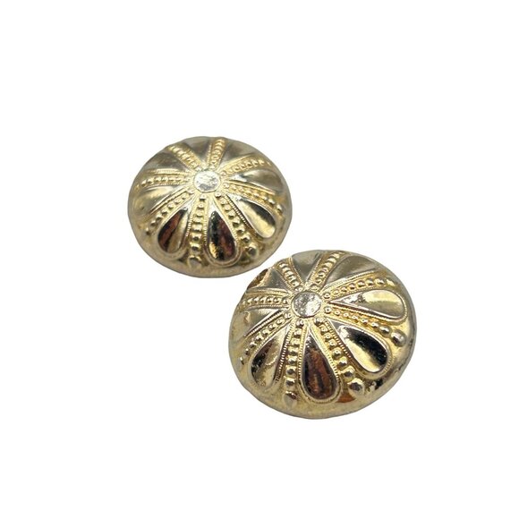 Vintage Carolee Gold Tone Clip On Earrings Domed Button Round Floral Design - Picture 1 of 6